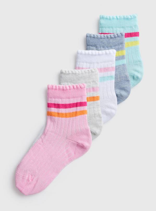 Buy Ribbed Sport Stripe Lettuce Hem Socks 5 Pack 45.5 Underwear